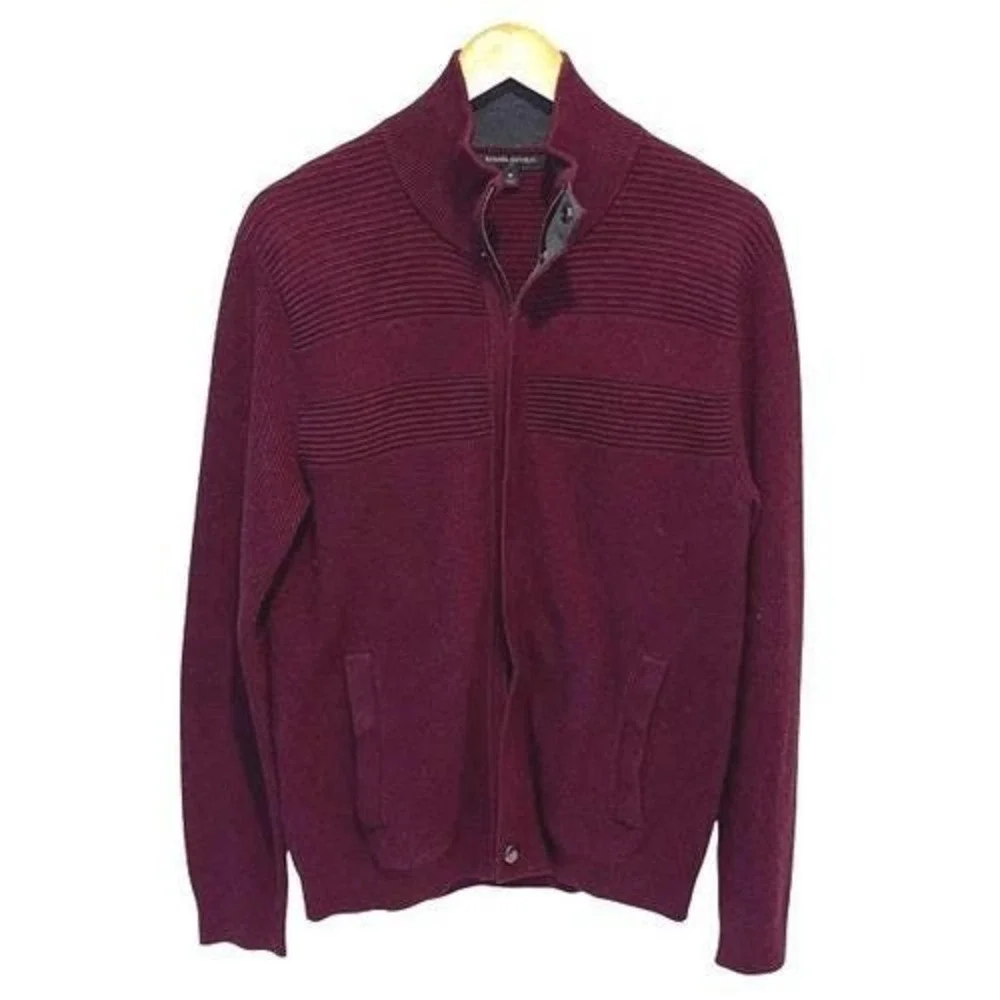 Banana Republic vintage men's full zip cardigan knit sweater maroon pockets size